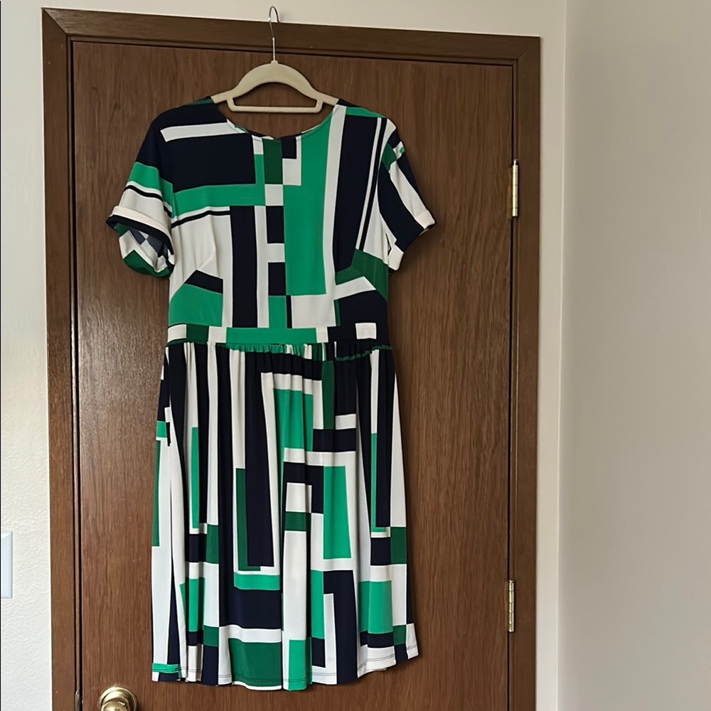 Maggy London Green and navy A-Line Midi Dress